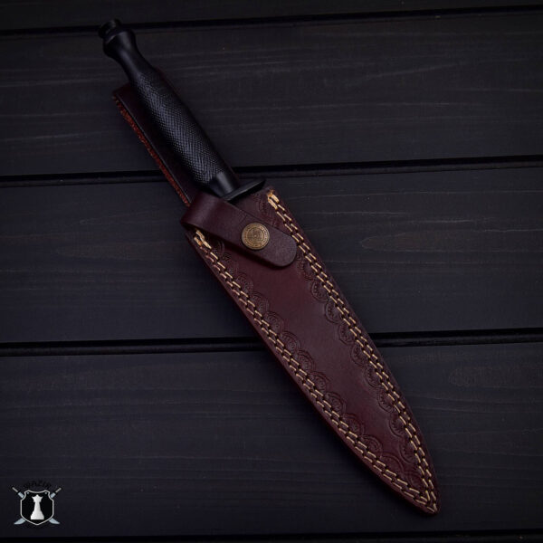 Custom Handmade Black Commando Dagger Knife with Leather Sheath - Image 4