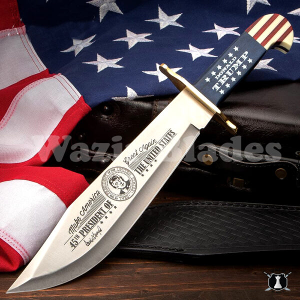 American President Trump Hunting Bowie Knife American Flag Handle With Leather Sheath Limited Edition 2024-25