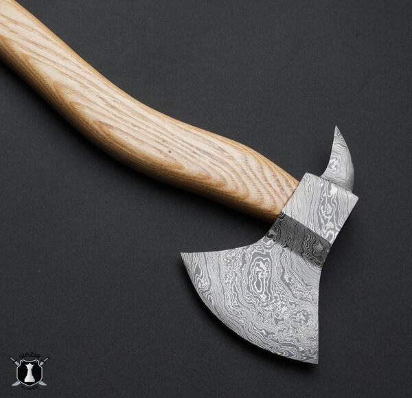 Custom Handmade Damascus Steel Axe Olive Wood Handle with FREE Leather Sheath - Image 2