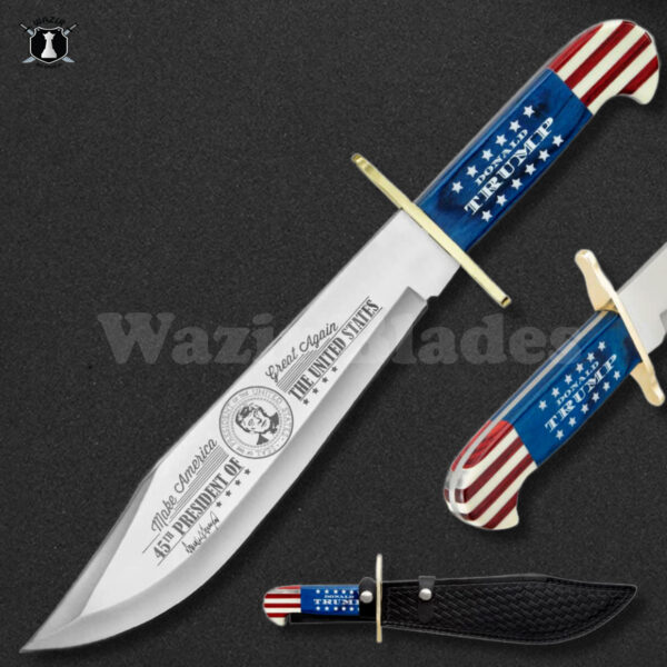 American President Trump Hunting Bowie Knife American Flag Handle With Leather Sheath Limited Edition 2024-25 - Image 2