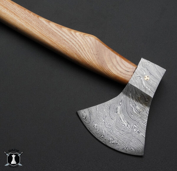 Handmade Damascus Steel Axe Olive Wood Handle with FREE Leather Sheath - Image 2