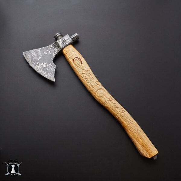 Custom Smoke Pipe Axe Damascus Steel with FREEE Leather Sheath - Image 2