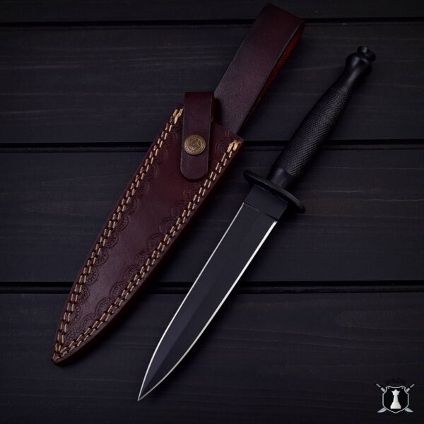 Custom Handmade Black Commando Dagger Knife with Leather Sheath