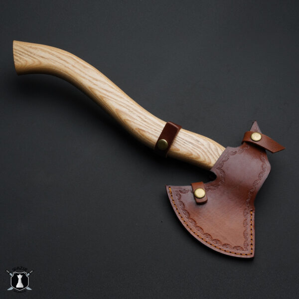 Custom Handmade Damascus Steel Axe Olive Wood Handle with FREE Leather Sheath - Image 4