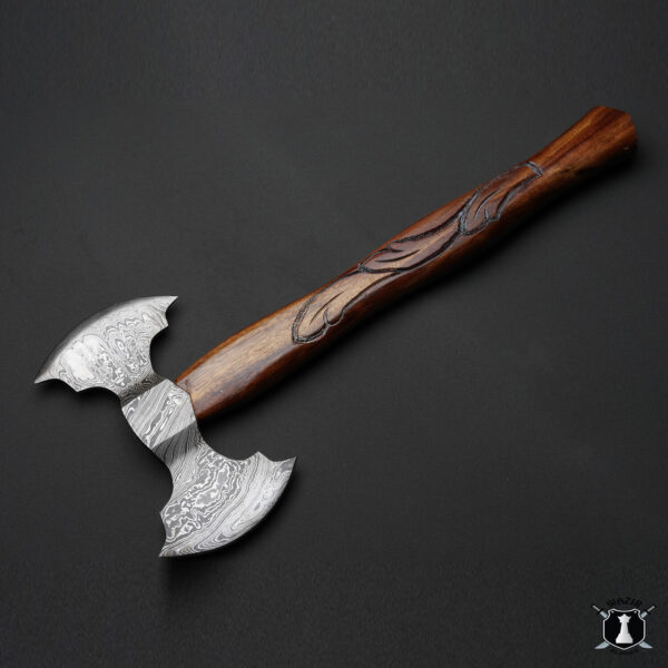 Double Edge Damascus Steel Viking Axe Beautiful Handle with Leather Sheath