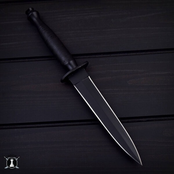 Custom Handmade Black Commando Dagger Knife with Leather Sheath - Image 2