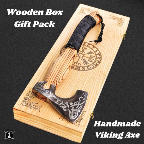 Handmade Viking Axe with Wooden Box Gift Pack, Best New Year Gift