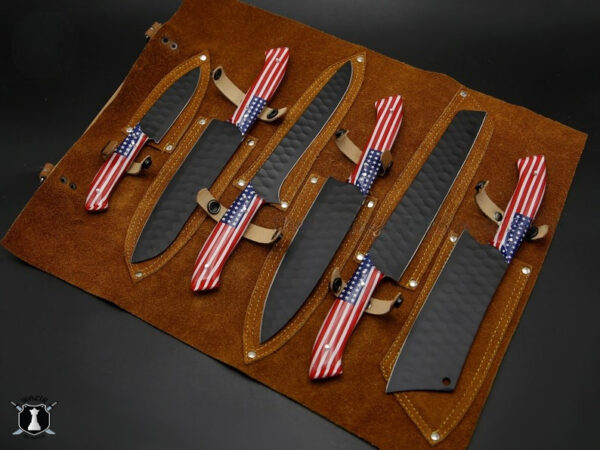 American Chef Knife Set of 6 Black Powder Coated with FREE Leather Sheath - Image 5