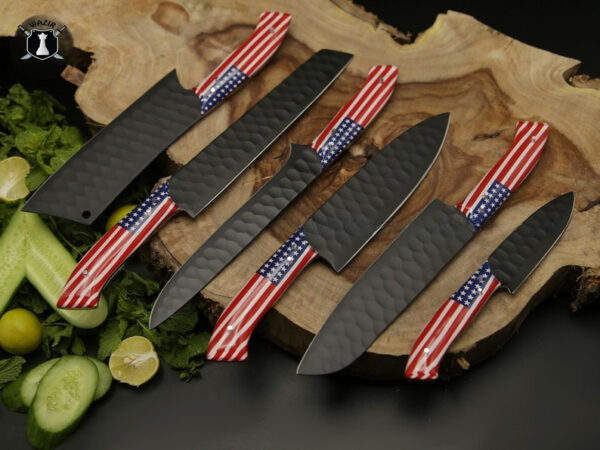 American Chef Knife Set of 6 Black Powder Coated with FREE Leather Sheath - Image 4