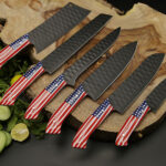 American Chef Knife Set of 6 Black Powder Coated with FREE Leather Sheath