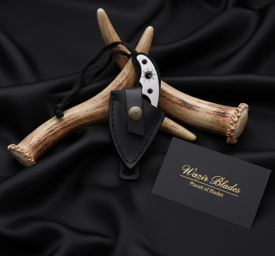 Handmade Neck Knives High Carbon Steel with Leather Sheath - Image 4