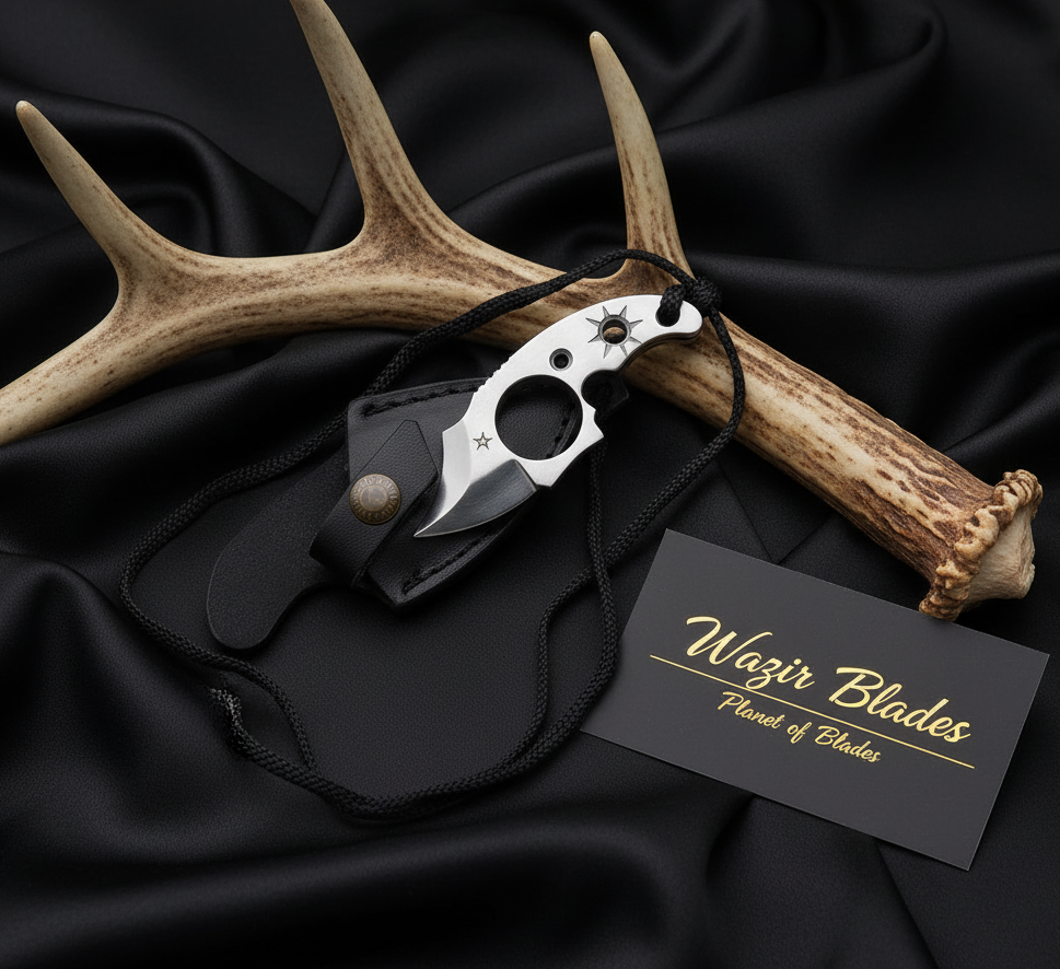 Handmade Neck Knives High Carbon Steel with Leather Sheath - Image 3