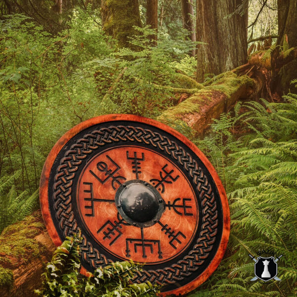 Viking Shield with Carved Vegvisir Symbol Best Viking Gifts - Image 3