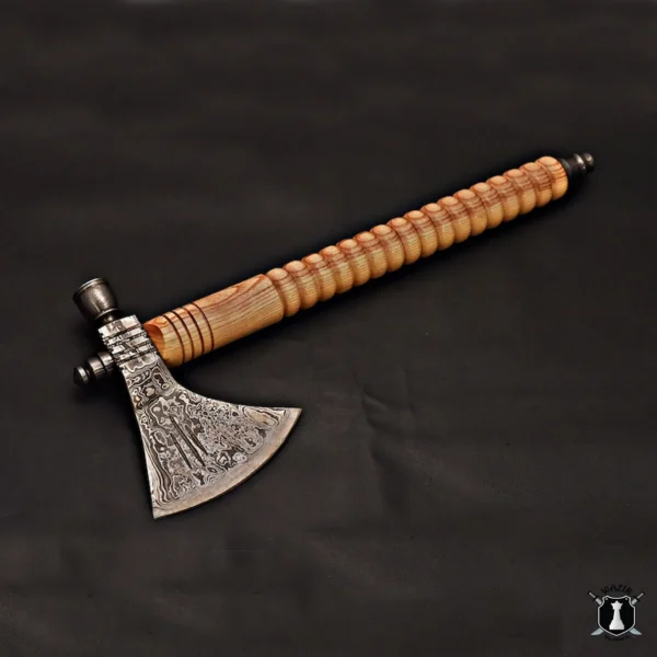 Tomahawk Pipe Handcrafted Damascus Steel with Leather Cover Unique Smoking Experience