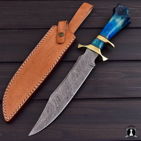 Custom Handmade Hunting Bowie Knife Damascus Steel with FREE Leather Sheath