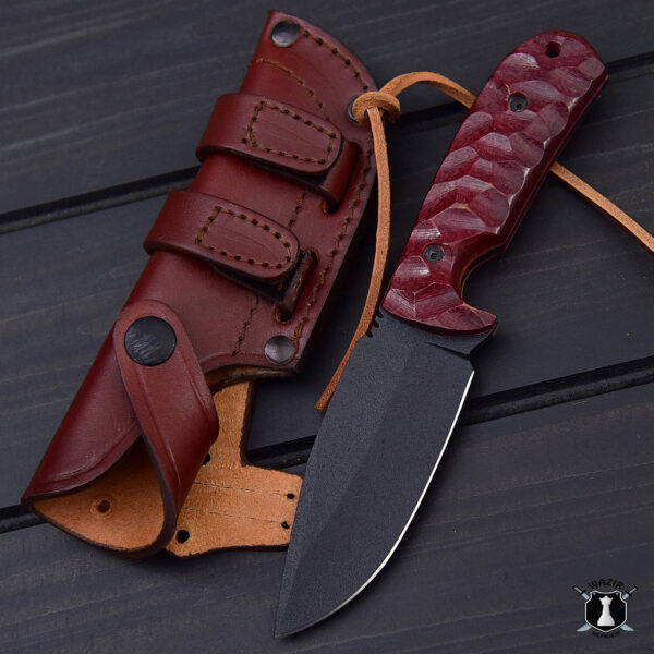 Custom Handmade Black Carbon Coated Hunting Knife with Premium Leather Sheath