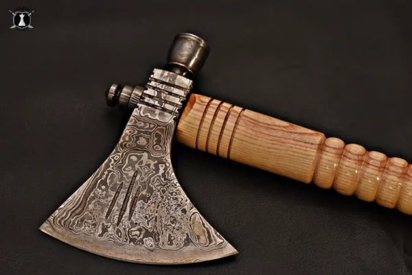 Tomahawk Pipe Handcrafted Damascus Steel with Leather Cover Unique Smoking Experience - Image 4