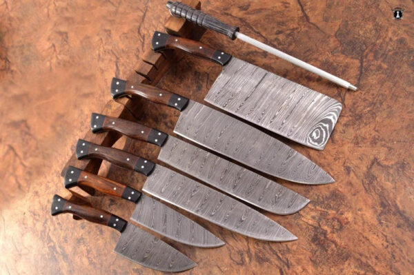 Custom Handmade Damascus Steel Chef Set Micarta Wood Handle With Free Leather Sheath - Image 2