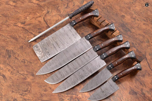 Custom Handmade Damascus Steel Chef Set Micarta Wood Handle With Free Leather Sheath