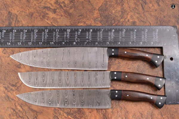 Custom Handmade Damascus Steel Chef Set Micarta Wood Handle With Free Leather Sheath - Image 3