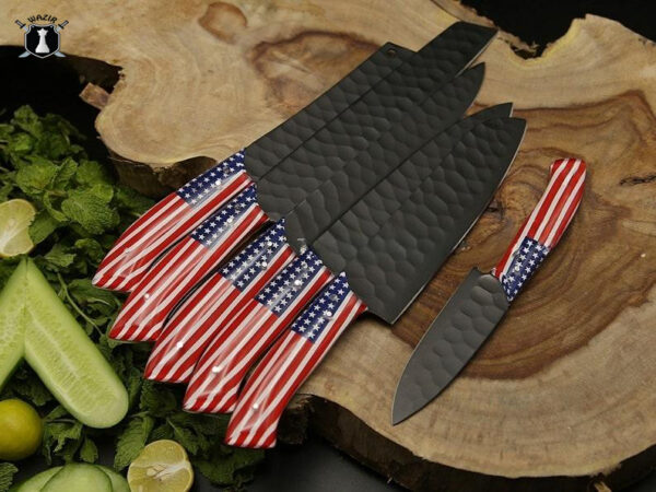 American Chef Knife Set of 6 Black Powder Coated with FREE Leather Sheath - Image 3