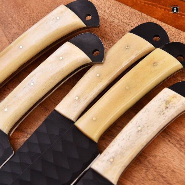 Custom Handmade Carbon Steel Chef Knife Set of 5 Olive Wood Handle With Free Leather Sheath - Image 3