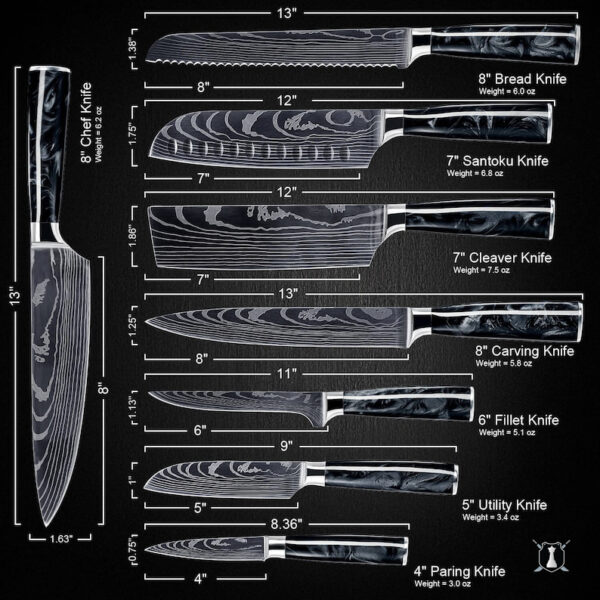 Custom Handmade Damascus Steel Chef Set Black Reisin Handle With Free Leather Sheath - Image 4