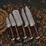 Custom Handmade Damascus Steel Chef Set Micarta Wood Handle With Free Leather Sheath