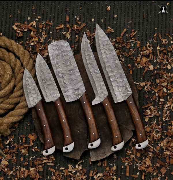 Custom Handmade Damascus Steel Chef Set Micarta Wood Handle With Free Leather Sheath