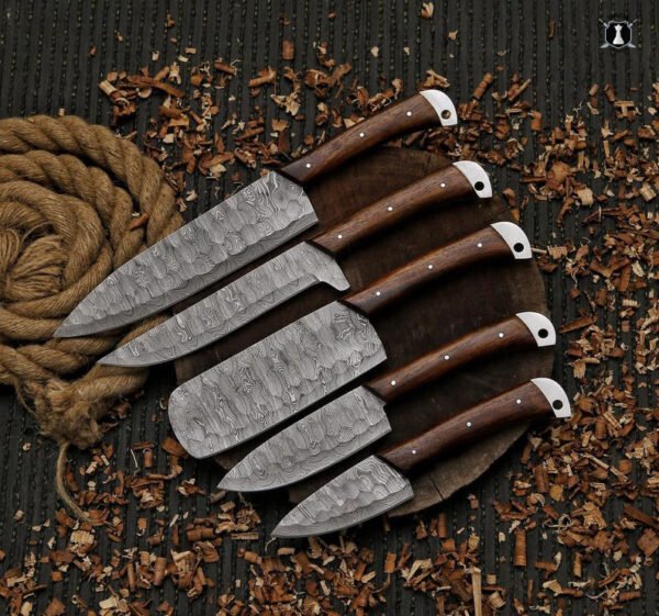 Custom Handmade Damascus Steel Chef Set Micarta Wood Handle With Free Leather Sheath - Image 4