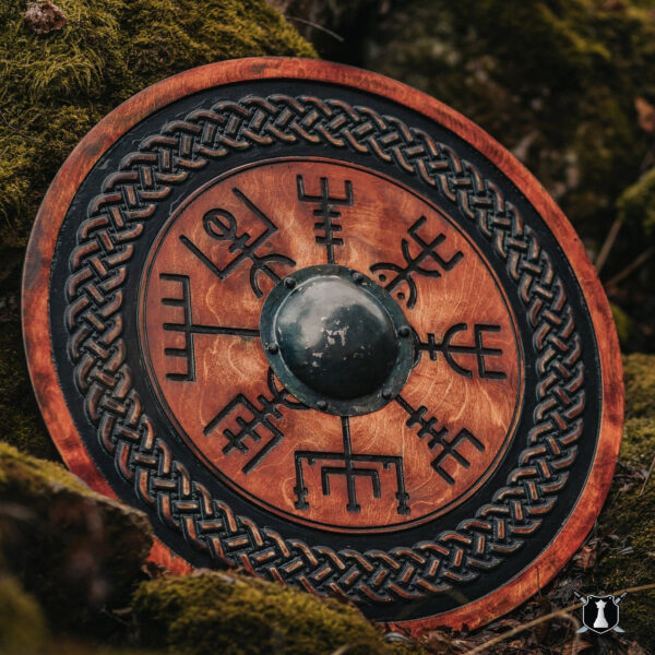 Viking Shield with Carved Vegvisir Symbol Best Viking Gifts