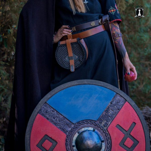 Handcarved Blue And Red Style Rune Viking Shield - Image 4