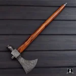 Handmade Damascus Smoke Pipe Axe with Leather Sheath