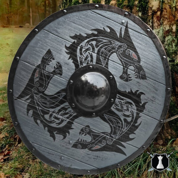 Gray Fenrir the Dread Wolf Plank Viking Shield - Image 2