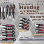 Custom Handmade Hunting Knives Lot of 20 with Leather Sheaths
