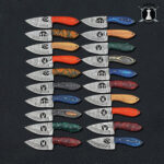 Lot of 20 Handmade Damascus Steel Hunting Skinner Knives With Leather Sheaths