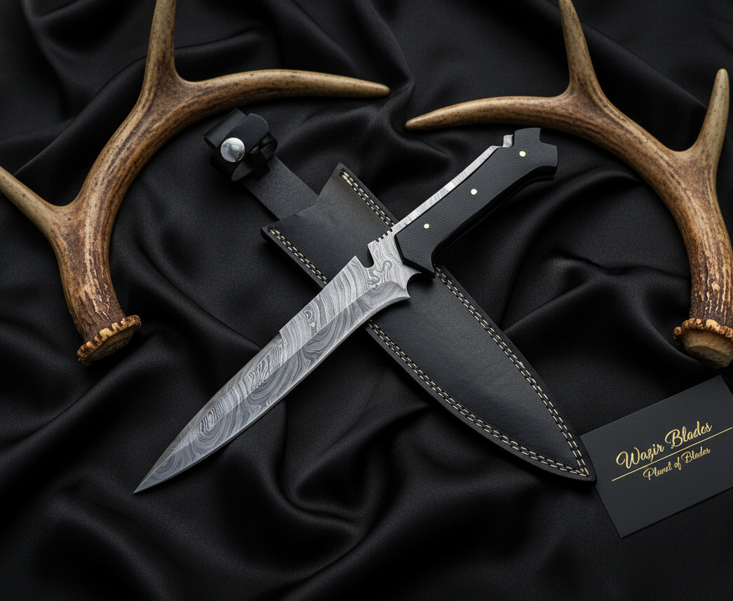 Resident Evil 4 Damascus Steel Knife – Handmade Game Replica with Leather Sheath - Image 3