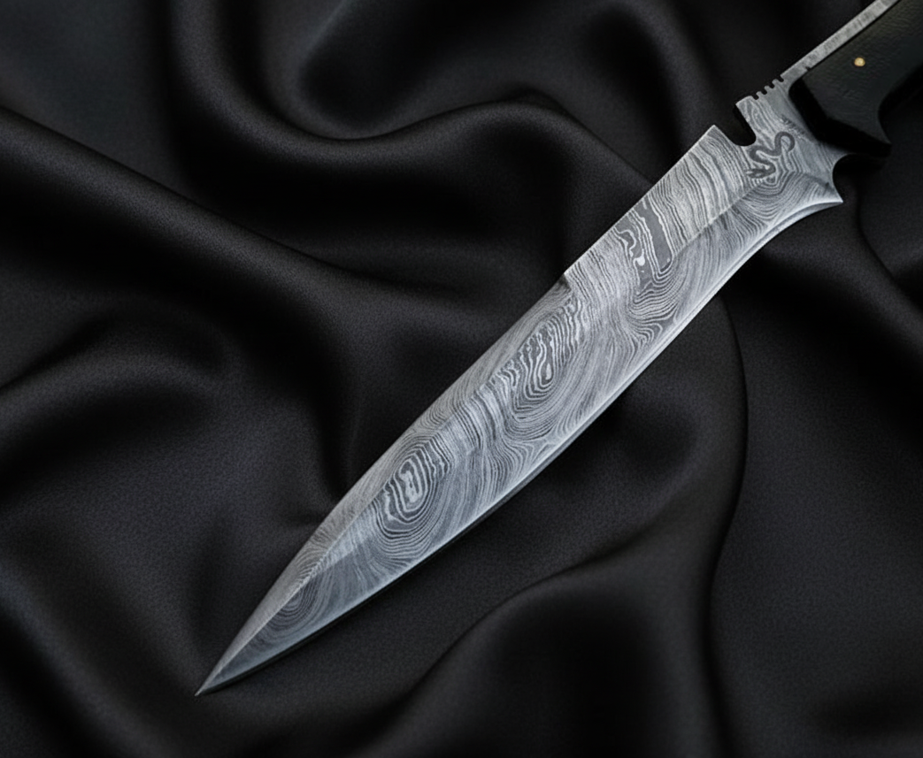 Resident Evil 4 Damascus Steel Knife – Handmade Game Replica with Leather Sheath - Image 6