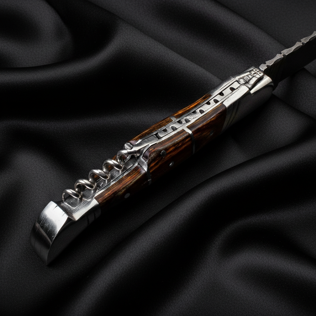 Handmade Damascus Steel Folding Knife with Wine Corkscrew – Custom Pocket Knife Gift for Men - Image 5